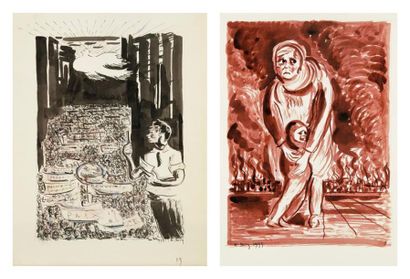 E. BERG (XXe siècle) Persécutions, 1955 Ensemble de 15 dessins (projets d'illustrations)...