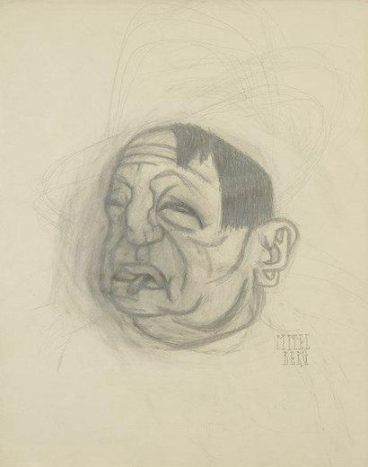 Mitel BERG (XXe siècle) Homme à la cigarette Dessin au crayon noir. Signé en bas...