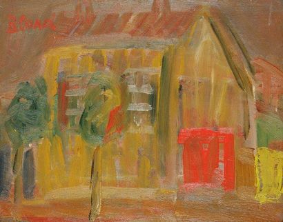 Maurice BLOND (1899-1974) Maisons, 1968 Huile sur carton. Signée en bas à gauche....