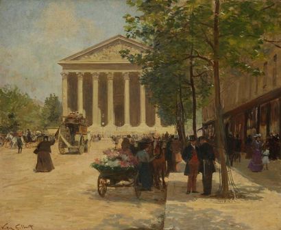 Victor GILBERT (1847-1935) Paris, le marchand de fleurs rue Royale et la Madeleine....