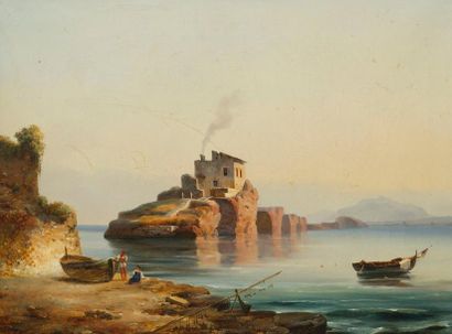 Gabriele SMARGIASSI [italien] (1798-1882) Les pêcheurs au bord de mer, 18?7. Huile...