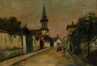 Maurice UTRILLO (1883-1955) Rue de l?Eglise à Vieux-Moulin (Oise), vers 1916-1917....