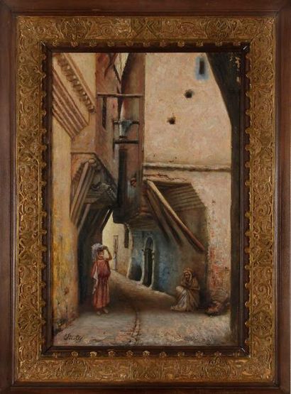 Joseph SINTES (1829-1913) Au Souk. Huile sur toile. Signée en bas à gauche. (Petits...