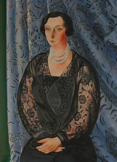 Moïse KISLING (1891-1953) Portrait de Mme E. Rouvier, 1932. Huile sur toile. Signée...
