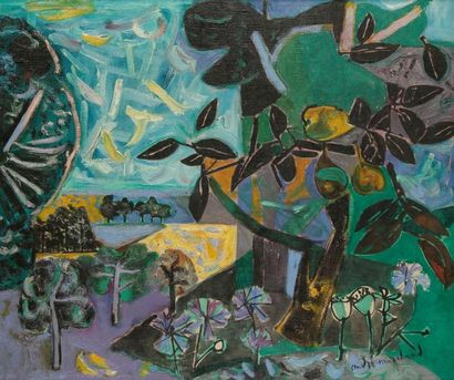 André MARCHAND (1907-1997) Le Poirier, 1947. Huile sur toile. Signée en bas à droite....