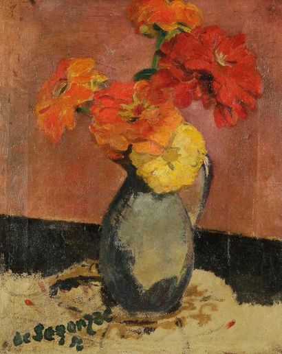 André DUNOYER DE SEGONZAC (1884-1974) Bouquet de fleurs. Huile sur toile. Signée...
