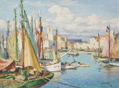 Gaston BALANDE (1880-1971) Port de La Rochelle, 1943. Huile sur toile. Signée et...