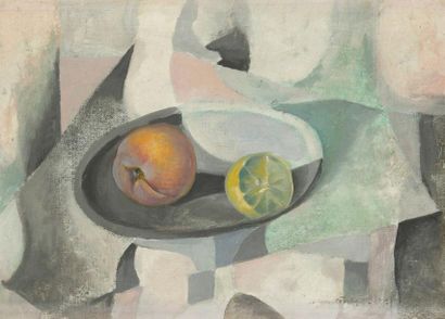 Roberto MONTENEGRO [mexicain]. (1885-1968) Nature morte au citron. Huile sur toile...