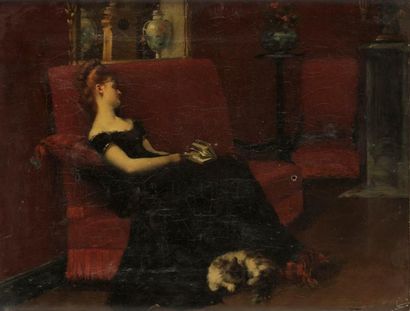 François SCHOMMER (1850-1935) Femme à la lecture. Huile sur toile. Signée en bas...