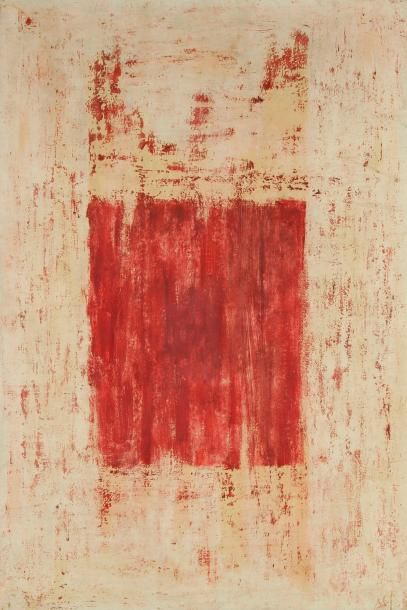 René LAUBIES (1924-2006) Composition rouge, 1959. Technique mixte sur papier marouflé...