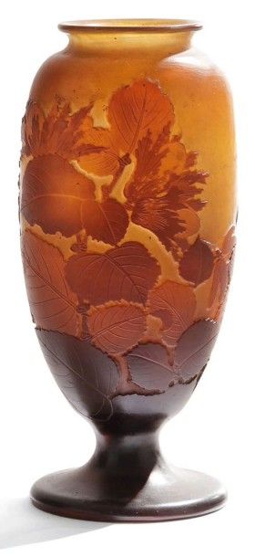 null Émile GALLÉ (1946-1904)
Vase ovoïde méplat sur piédouche.
Épreuve de tirage...