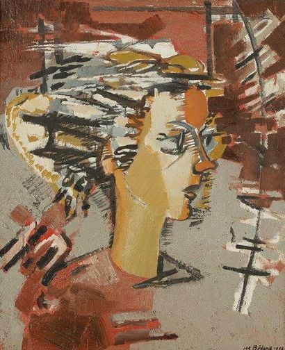 Jean-Claude BEDARD (1928-1987) Profil de femme, 1957 Huile sur toile. Signée et datée...