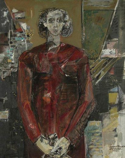 Jean-Claude BEDARD (1928-1987) Femme au billet doux, 1953 Huile sur toile. Signée...