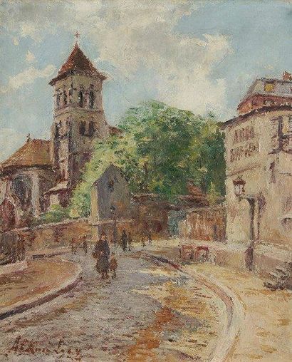Fernand ALKAN-LÉVY (XIXe-XXe siècle) L'Église du village Huile sur toile. Signée...