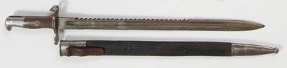 SUISSE Sabre-baïonnette modèle 1878. Poignée à plaquettes de bois quadrillée. Monture...