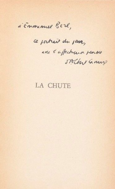 null CAMUS (Albert). La Chute. Récit. Paris : Gallimard, 1959. — In- 12, 169 pp....