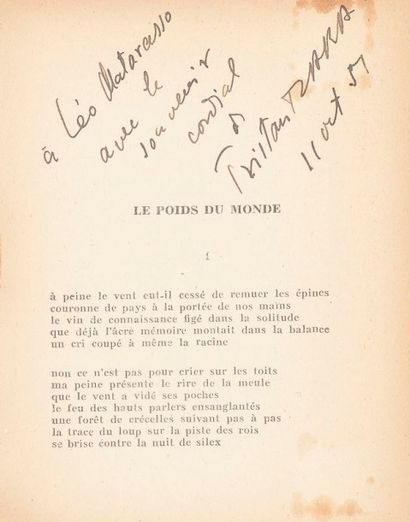 null TZARA (Tristan). Le Poids du monde. Saint-Girons : Au Colporteur, 1951. — In-...