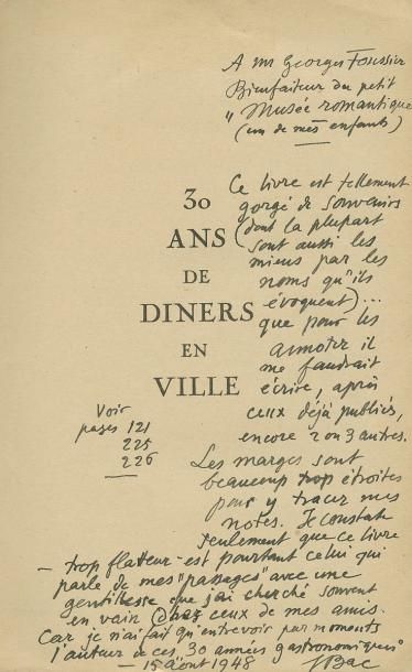 [BAC (Ferdinand)] - PRINGUÉ (G.-L.) 30 Ans de Dîners en Ville. Paris, Adam, 1948;...