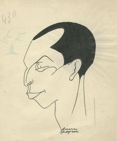 PAYEN (Pierre) Portrait de Louis Jouvet. Dessin original à l'encre de chine, signé,...