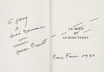 PREVERT (Jacques) La Pluie et le Beau Temps. Paris, N.R.F., 1955; in-8 br. Édition...
