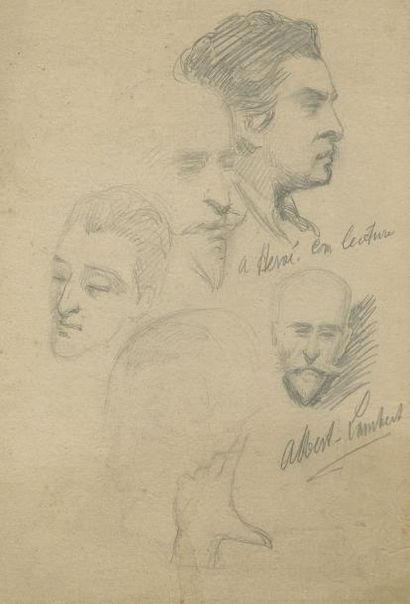 ALBERT-LAMBERT Une page de portraits originaux, au crayon, signée; in-4. L'un avec...