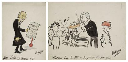 MISTINGUETT (1875-1956) 2 dessins originaux avec légende autographe, signés en bas...
