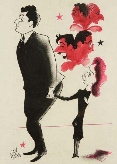 [Édith PIAF] Jan MARA (1912-1992). 2 dessins originaux à l'encre de Chine et lavis,...