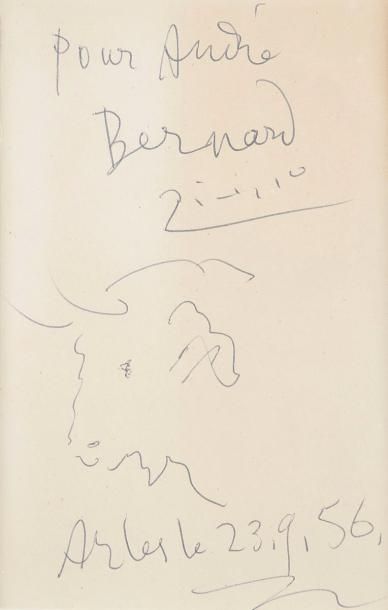 Pablo Picasso (1881-1973) Dessin original avec dédicace autographe signée, 1956;...