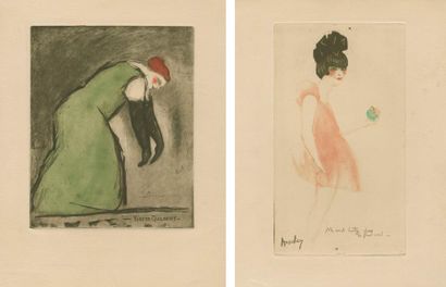 AUSCHER (Jean) Réunion de 4 gravures en couleurs pour «Têtes d'Affiche». Yvette Guilbert,...