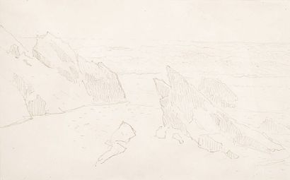 Paul GAUGUIN (1848-1903) Étude de Rochers Crayon. (Trace de pli vertical peu visible...