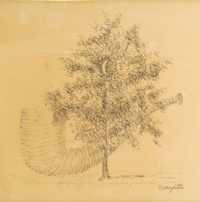 René MAGRITTE (1898-1967) L'arbre et la pipe Encre. Signée en bas à droite. 23 x...