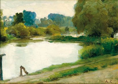 Antoine CALBET (1860-1944) Étude : paysage Huile sur panneau, signée des initiales...