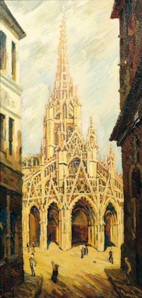 Pierre DUMONT (1884-1936) Église Saint-Maclou, façade ouest, Rouen Huile sur toile....