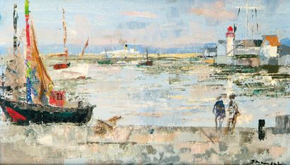 Emilio GRAU-SALA (1911-1975) Entrée du port, Honfleur, 1960 Huile sur toile. Signée...