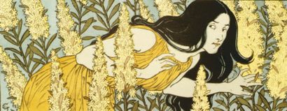 Eugène GRASSET (d'après) [Femme dans les feuillages ; Femme aux hortensias dans un...