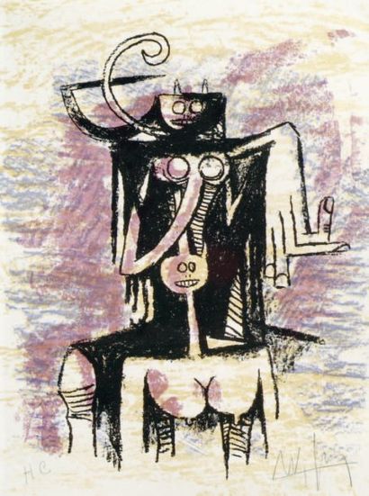 Wifredo LAM Canaïma. 1974. Lithographie. 240 x 310. Tonneau- Ryckelynck et Dron 7420....