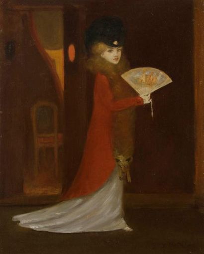 GEORGE BOTTINI (1874-1907) Femme au renard et à l'éventail, 1901. Huile sur toile....