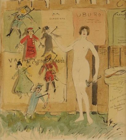 GEORGE BOTTINI (1874-1907) La Vache enragée - Femme nue clouant des marionnettes...