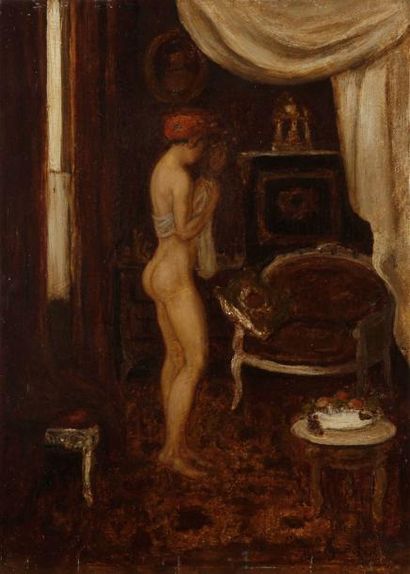 GEORGE BOTTINI (1874-1907) Femme à la toilette, 1903. Huile sur panneau. Signée et...