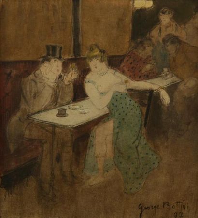 GEORGE BOTTINI (1874-1907) Scène de bar, 1897. Aquarelle sur vergé. Signée et datée...