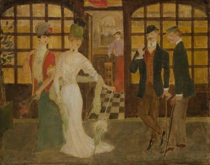 GEORGE BOTTINI (1874-1907) La Rencontre dans un bar, vers 1897. Aquarelle. Signée...