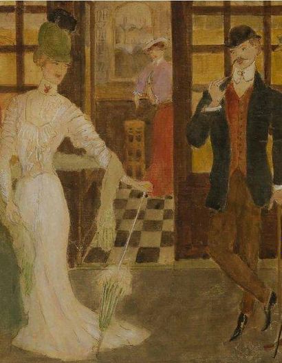 GEORGE BOTTINI (1874-1907) La Rencontre dans un bar, vers 1897. Aquarelle. Signée...