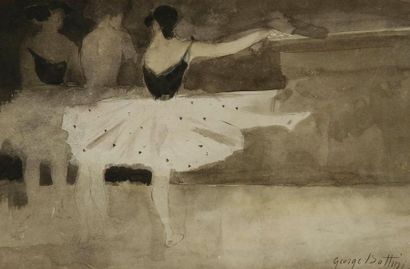 GEORGE BOTTINI (1874-1907) Danseuses à la barre, vers 1897. Dessin au lavis d'encre...
