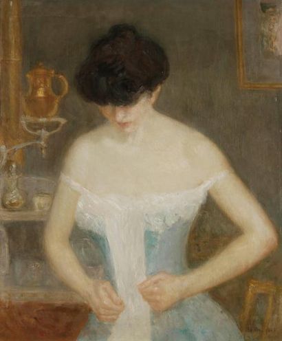 GEORGE BOTTINI (1874-1907) Le Corset, 1905. Huile sur toile. Signée et datée en bas...
