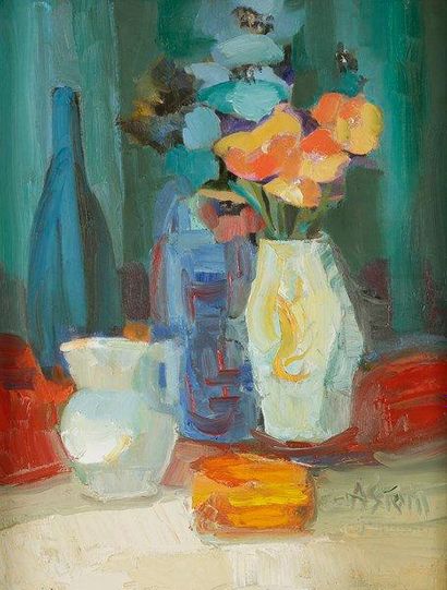 Marie ASTOIN (1923-2011) Nature morte au bouquet Huile sur toile. Signée en bas à...