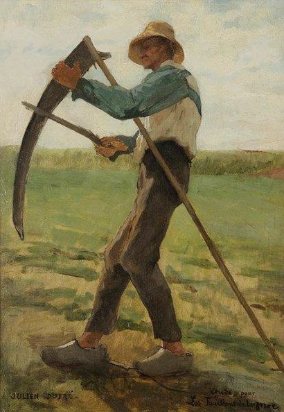 Julien DUPRÉ (1851-1910) Faucheur Huile sur toile. Signée en bas à gauche. Annotée...