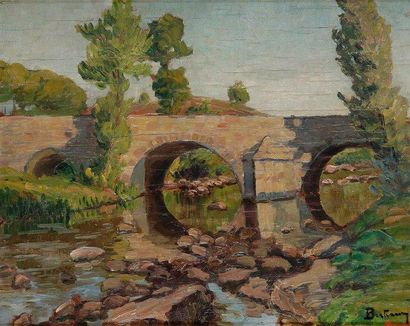 Abel BERTRAM (1871-1954) Pont à Crozant, 1921 Huile sur panneau. Signée en bas à...
