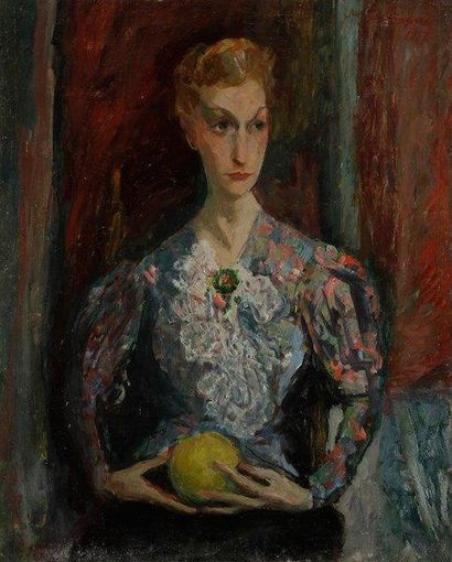Jacques CHAPIRO (1887-1972) Femme au fruit, 1937 Huile sur toile. Signée et datée...