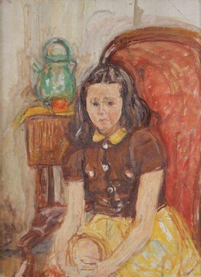 Isaac DOBRINSKY (1891-1973) Jeune fille au fauteuil Huile sur toile. Trace du cachet...