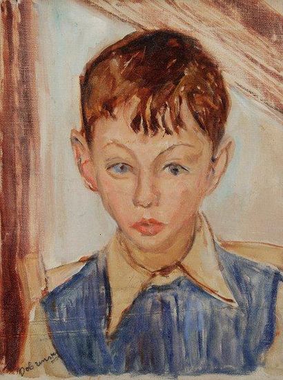 Isaac DOBRINSKY (1891-1973) Garçonnet en bleu, 1950 Huile sur toile. Porte le cachet...